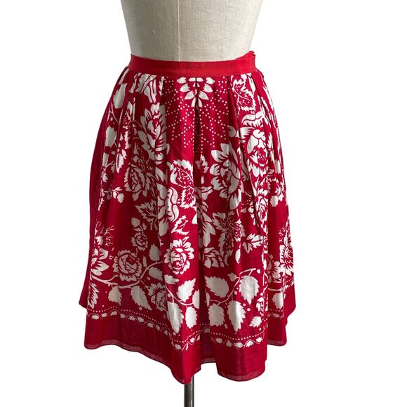 Anna Sui Red & White Floral Boho Wrap Skirt Vintage Peasant Cotton Size 8 - Picture 2 of 8